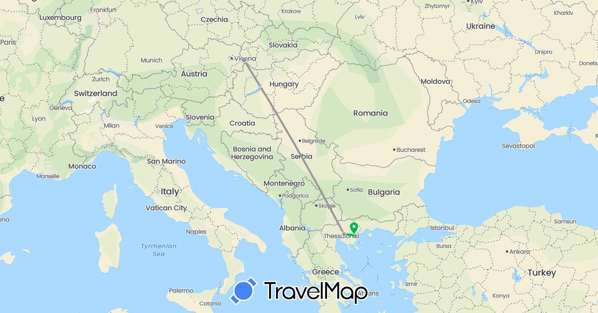 TravelMap itinerary: driving, bus, plane in Greece, Slovakia (Europe)
